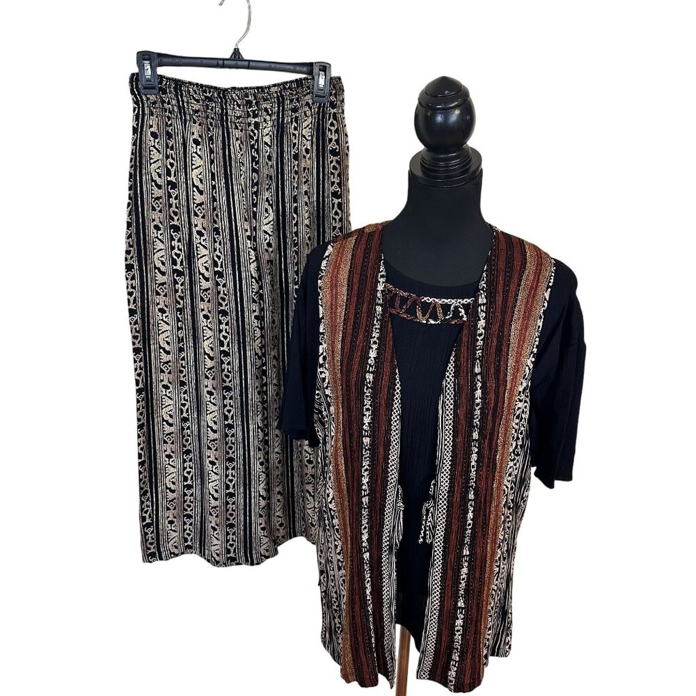Vintage Carole Little Womens 3 Piece Set With Tribal Print Vest Top Pants Medium